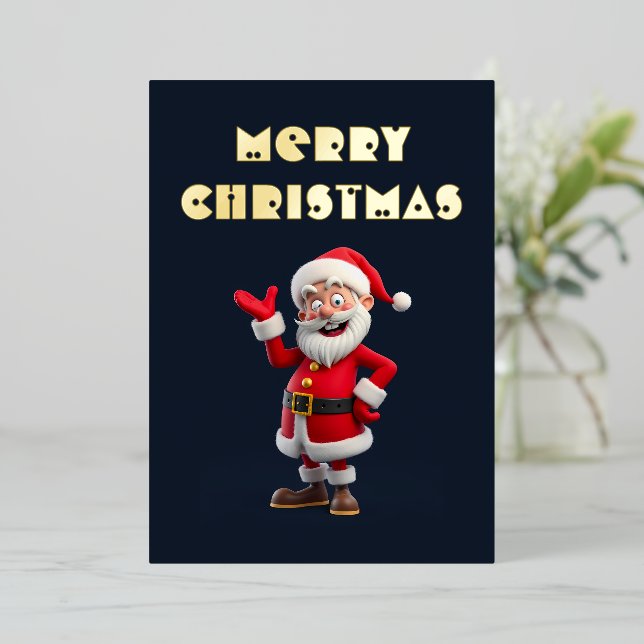 Tarjeta Festiva Con Relieve Metalizado Cute Jolly Santa Merry Navidad personalizada (Anverso de pie)