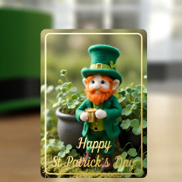 Tarjeta Festiva Con Relieve Metalizado Cute Leprechaun St Patrick's Day Holiday Card