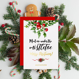 Tarjeta Festiva Con Relieve Metalizado Cute Navidades Color Rojo Y Verde Mistletocolor
