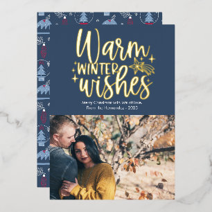 Tarjeta Festiva Con Relieve Metalizado Cute Warm Winter Wiers Relieve metalizado de fotos