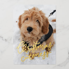 Tarjeta Festiva Con Relieve Metalizado Cuteza de Navidad en una foto mascota linda
