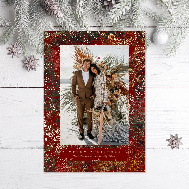 Tarjeta Festiva Con Relieve Metalizado Dappled Forest Painted Changing Leaves Red Photo (Subido por el creador)