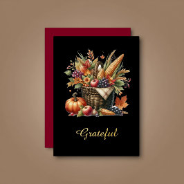 Tarjeta Festiva Con Relieve Metalizado Dark Cornucopia Thanksgiving Gothic Watercolor
