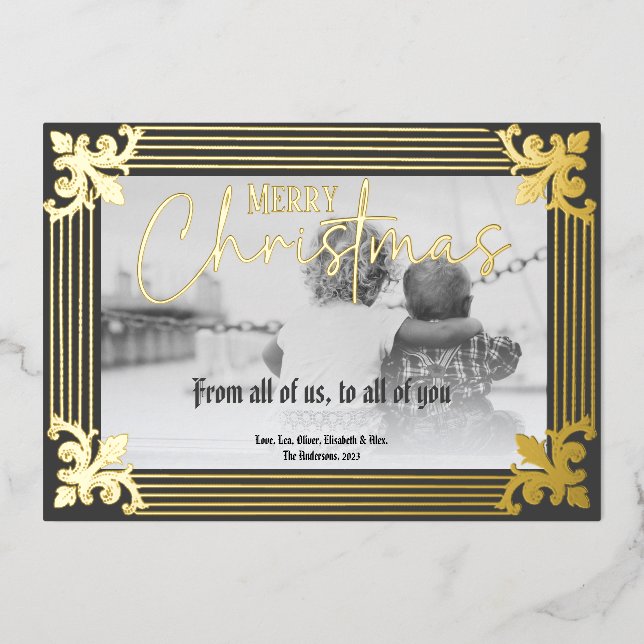 Tarjeta Festiva Con Relieve Metalizado De todos nosotros, a todos ustedes. (Anverso)