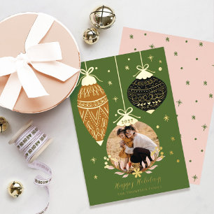 Tarjeta Festiva Con Relieve Metalizado Deck The Halls Elegant Hanging Photo Ornaments