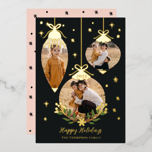 Tarjeta Festiva Con Relieve Metalizado Deck The Halls Elegant Hanging Photo Ornaments