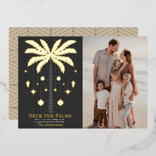 Tarjeta Festiva Con Relieve Metalizado Deck the Palms Golden Palm Tree Navidad Foto