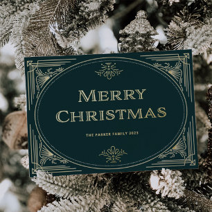Tarjeta Festiva Con Relieve Metalizado Deco moderno   Ecologista Esmeralda y Navidades de