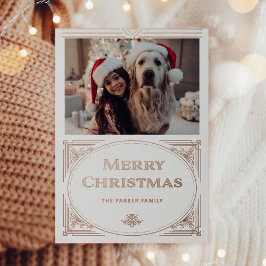 Tarjeta Festiva Con Relieve Metalizado Deco moderno | Elegante blanco con Rosa de oro fot