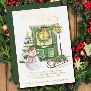 Tarjeta Festiva Con Relieve Metalizado Decorando Nuevos Pasillos Navidad Puerta Principal