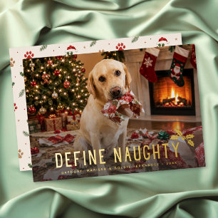 Tarjeta Festiva Con Relieve Metalizado Definir divertida foto de Navidad de Naughty Dog