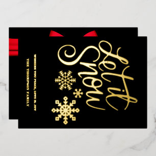 Tarjeta Festiva Con Relieve Metalizado DEJA QUE NIEVE, cinta roja