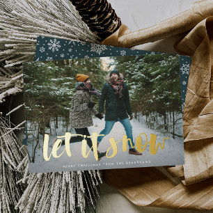 Tarjeta Festiva Con Relieve Metalizado Dejar que nieve llena foto