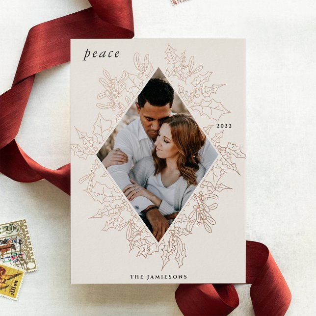 Tarjeta Festiva Con Relieve Metalizado Delicate Holly | Elegante Rosa de fotografía Gold (Subido por el creador)