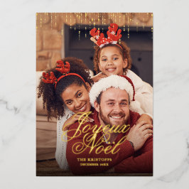 Tarjeta Festiva Con Relieve Metalizado Derramamiento de Tinsel Joyeux Noël Foto Saludo