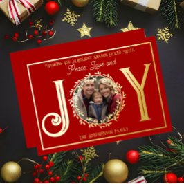 Tarjeta Festiva Con Relieve Metalizado Deseándote Temporada de Vacaciones Paz Amor y Aleg