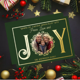 Tarjeta Festiva Con Relieve Metalizado Deseándote una temporada de vacaciones, paz, amor 