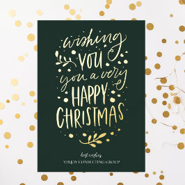 Tarjeta Festiva Con Relieve Metalizado Desearte Feliz Navidad Green Gold Business
