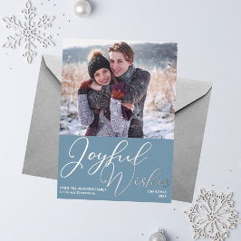 Tarjeta Festiva Con Relieve Metalizado Deseos alegres Navidades Foto Slate Blue Silver