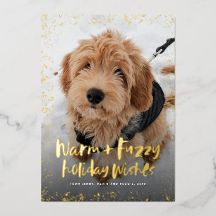 Tarjeta Festiva Con Relieve Metalizado Deseos cálidos y borrosos mascotas Navidades lindo