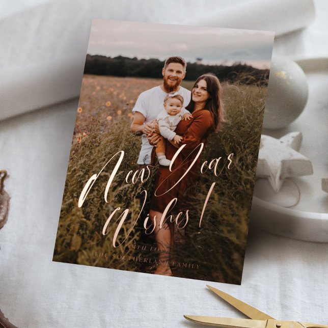 Tarjeta Festiva Con Relieve Metalizado Deseos de Año Nuevo Elegante Foto De Guión Minimal (Subido por el creador)