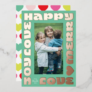 Tarjeta Festiva Con Relieve Metalizado deseos modernos brillantes navidad una foto verd
