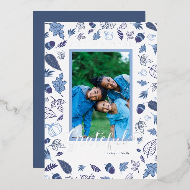 Tarjeta Festiva Con Relieve Metalizado Día de Acción de Gracias (Anverso/Reverso)