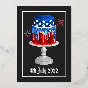 Tarjeta Festiva Con Relieve Metalizado Día de la Independencia del 4 de julio