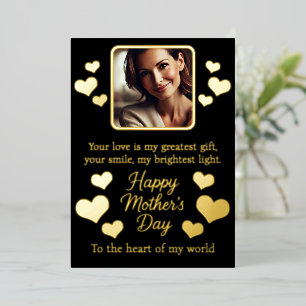 Tarjeta Festiva Con Relieve Metalizado Día de la Madre Chic Negro con Foto Personalizada