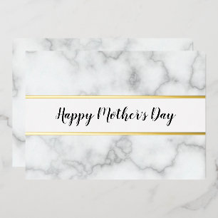 Tarjeta Festiva Con Relieve Metalizado Día de la Madre Elegante Mármol Falso y Oro