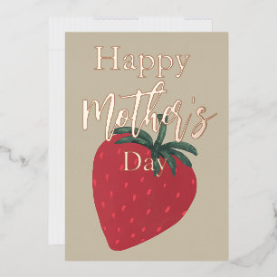 Tarjeta Festiva Con Relieve Metalizado Día de la Madre Fresa  