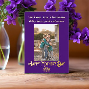 Tarjeta Festiva Con Relieve Metalizado Día de la Madre Púrpura Real y Dorado para la Abue