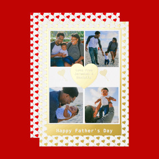 Tarjeta Festiva Con Relieve Metalizado Día de los Padres de los Padres Rojos de Oro
