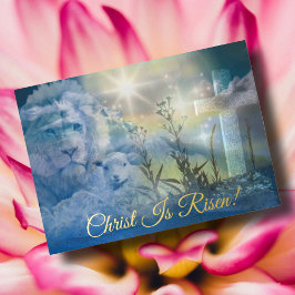 Tarjeta Festiva Con Relieve Metalizado Día de Resurrección Cruz de León de Cordero de Pas