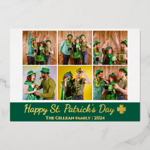 Tarjeta Festiva Con Relieve Metalizado Día de San Patricio Collage de fotos de la familia
