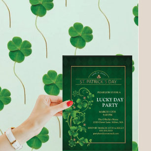 Tarjeta Festiva Con Relieve Metalizado Día de San Patricio Vid Verde Trébol Fiesta Irland