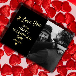 Tarjeta Festiva Con Relieve Metalizado Día de San Valentín con foto moderna en negro y do