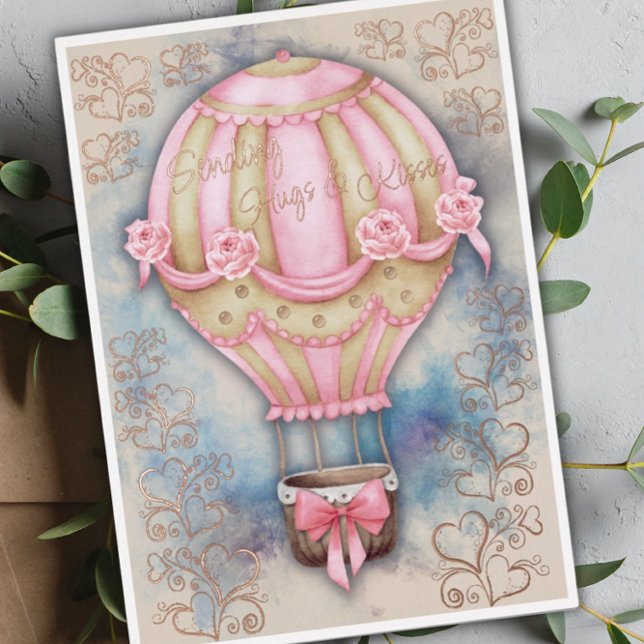 Tarjeta Festiva Con Relieve Metalizado Día de San Valentín Globo Aerostático Antiguo (Subido por el creador)
