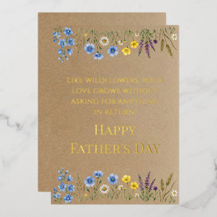 Tarjeta Festiva Con Relieve Metalizado Día del Padre Flor Silvestre de Papel Kraft Rústic
