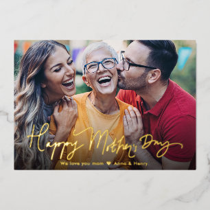 Tarjeta Festiva Con Relieve Metalizado Día Feliz de la Madre con Caligrafía Simple Modern