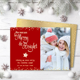 Tarjeta Festiva Con Relieve Metalizado Días de Foto Rojo Sé Alegre y Brillante Escritura 