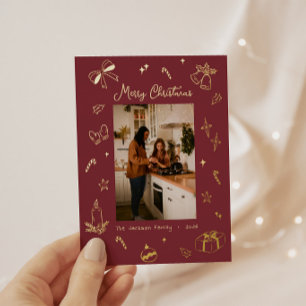 Tarjeta Festiva Con Relieve Metalizado Dibujado a mano Feliz Navidad Foto juguetona