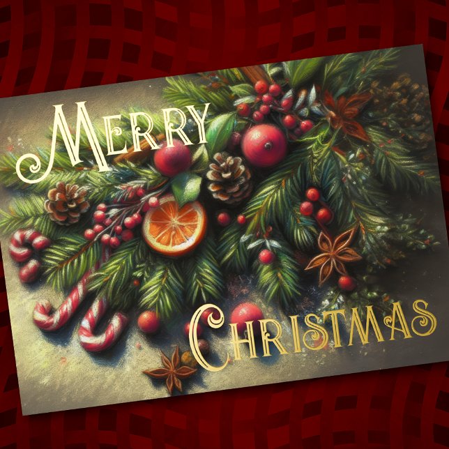 Tarjeta Festiva Con Relieve Metalizado Dibujo de Pastel Duro de Verdor Navideño (Subido por el creador)