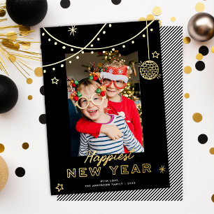 Tarjeta Festiva Con Relieve Metalizado Dibujos Divertidos y Lindos Feliz Año Nuevo Foto N