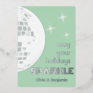 Tarjeta Festiva Con Relieve Metalizado Disco Ball Sparkle Silver