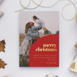 Tarjeta Festiva Con Relieve Metalizado Diseño del Arco Rojo Retro Feliz Navidad Foto Gold<br><div class="desc">Diseño de arco moderno Tarjeta navideña con un color rojo clásico y Relieve metalizado dorado,  para personalizar con tu propio texto e imagen familiar.</div>