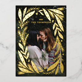 Tarjeta Festiva Con Relieve Metalizado Diseño del marco de la Wreath de vacaciones de los