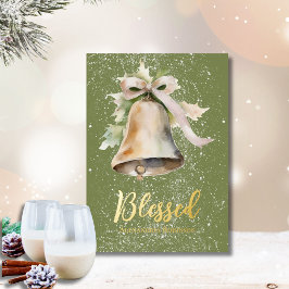 Tarjeta Festiva Con Relieve Metalizado Diseño elegante de campana y cinta de acuarela ver
