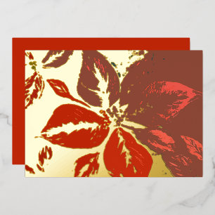 Tarjeta Festiva Con Relieve Metalizado Diseño tradicional de nochebuena con poinsettia en