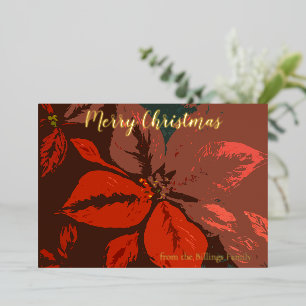 Tarjeta Festiva Con Relieve Metalizado Diseño tradicional de nochebuena poinsettia MVB